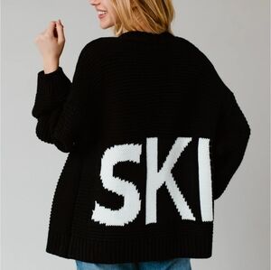 NEW PANACHE SKI CARDIGAN Black White Block Letters